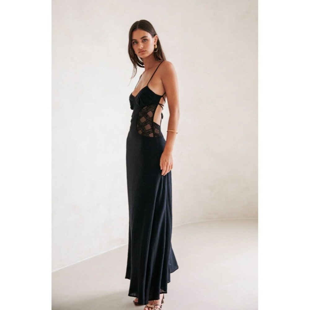 SABO Womens Harlie Maxi Dress Strappy Lace Cut Out Open Back Sleeveless Large